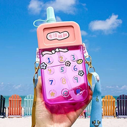  Cute Water Bottles With Straws, Sports Mobile Phone Travel Cup, Portable Large-Capacity Water Juice Drinking Cups With Random Stickers, Suitable For Outdoor Camping