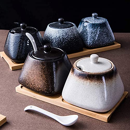  Zaizai Vintage Ceramic Spice Jar With Lid Spoon,Porcelain Sugar Bowl, Chili Pot,Home Kitchen Seasoning Jar,Seasoning Box For Kitchen Restaurant-A