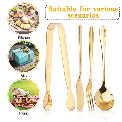  14 Pcs Cheese Spreader Set, Cheese Butter Jam Spreader Knives Set | Easy Clean, Stainless Steel Butter Knife, Mini Tongs, Serving Spoon And Fork For Cheese, Butter, Jam, Pastry(Gold)