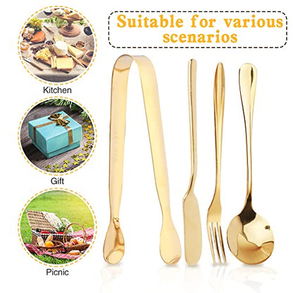  14 Pcs Cheese Spreader Set, Cheese Butter Jam Spreader Knives Set | Easy Clean, Stainless Steel Butter Knife, Mini Tongs, Serving Spoon And Fork For Cheese, Butter, Jam, Pastry(Gold)