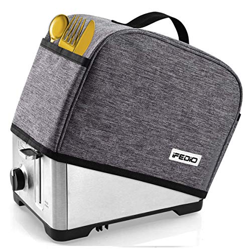  2 Slice Toaster Cover With Two Pockets For Storing Knife,Grey