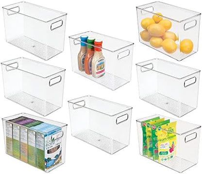  MDesign Deep Plastic Kitchen Storage Organizer Container Bin For Pantry, Cabinet, Cupboard, Shelves, Fridge, Or Freezer - Holds Dry Goods, Sauces, Condiments, Drinks, Ligne Collection, 8 Pack, Clear
