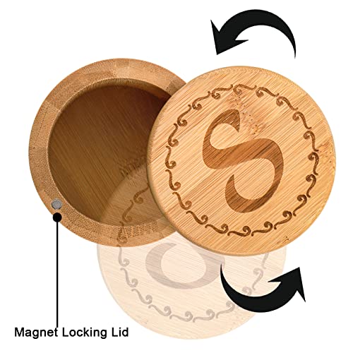  2 Pack Bamboo Salt And Pepper Holder Box With 2 Spoons, Spice Jars Containers, Seasoning Storage Box With Swivel Lid And Magnet Lock - 6 Oz Capacity