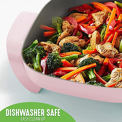 12-inch Nonstick Square Electric Skillet - With Glass Lid, Dishwasher Safe, Pink