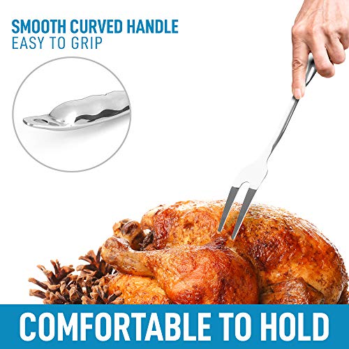  14 Inch Carving Fork For Meat - Stainless Steel Meat Fork Carving With Comfortable Handle - One Piece Serving Fork Utensil For Chicken, Steak, Turkey, And More
