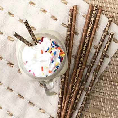  The Box Papers Safari Theme Animal Print Paper Drinking Straws 7.75 Inches 75 Pack Black, Brown, Tan