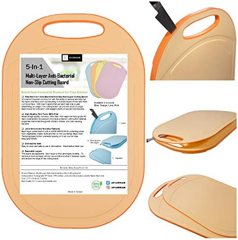  (5 Layers) Multi-Layer Non-Slip Cutting Board, Innovative 5 Layered Construction, 5 Kitchen Chopping Boards For Price Of 1, BPA Free, Non Porous, Dishwasher Safe, Juice Grooves (Blue)