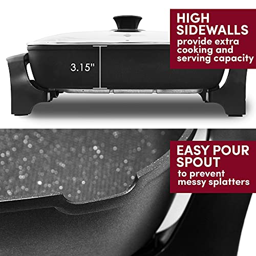 -8619 Non-Stick Deep Dish Heavy Duty Electric Skillet With Tempered Glass Vented Lid And Easy-Pour Spout, Dishwasher Safe, 1500W, 8 Quart, Rectangle 16" X 13", Black