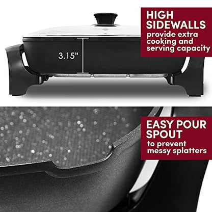  -8619 Non-Stick Deep Dish Heavy Duty Electric Skillet With Tempered Glass Vented Lid And Easy-Pour Spout, Dishwasher Safe, 1500W, 8 Quart, Rectangle 16" X 13", Black