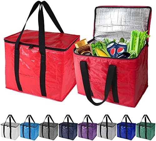  BeeGreen 2 Packs Black Insulated Grocery Bags Collapsible Shopping Cooler Thermal Tote With Zipper For Hot Cold Frozen Food Transport X-Large 60LBS Reusable Durable Long Handles Stands Upright