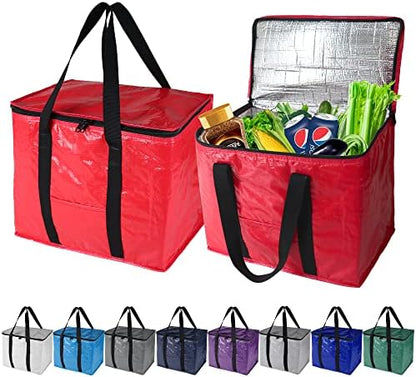  BeeGreen 2 Packs Black Insulated Grocery Bags Collapsible Shopping Cooler Thermal Tote With Zipper For Hot Cold Frozen Food Transport X-Large 60LBS Reusable Durable Long Handles Stands Upright