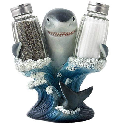  Decorative Great White Shark Glass Salt And Pepper Shaker Set With Holder Figurine For Beach Bar Or Tropical Kitchen Decor Sculptures & Table Decorations By Home 'n Gifts