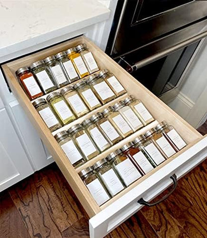  MIUKAA Clear Acrylic Spice Drawer Organizer, 4 Tier- 2 Set Expandable From 13" To 26" Seasoning Jars Drawers Insert, Kitchen Spice Rack Tray For Drawer/Countertop (Jars Not Included)