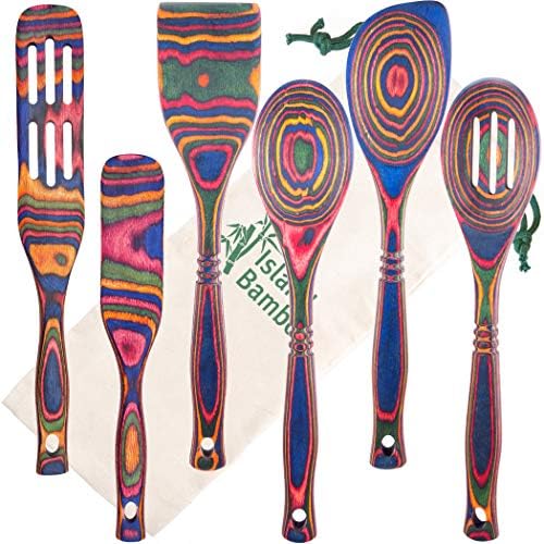  Pakkawood 6-Piece Utensil Set With Gift Bag - Elegant Kitchen Spoon, Slotted Spoon, Corner Spoon, Spatula, 13” Spurtle, 9” Spurtle For Serving & Cooking, Non-Stick Utensils