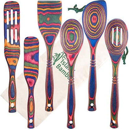  Pakkawood 6-Piece Utensil Set With Gift Bag - Elegant Kitchen Spoon, Slotted Spoon, Corner Spoon, Spatula, 13” Spurtle, 9” Spurtle For Serving & Cooking, Non-Stick Utensils