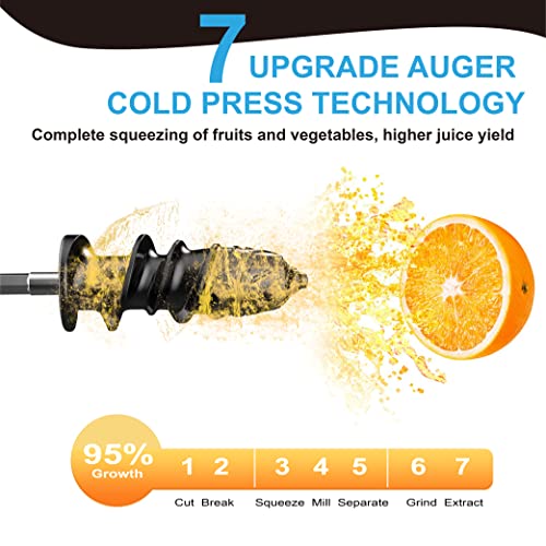  Touch LED Display Masticating Juicer Machines Vegetable And Fruit, Healnitor Cold Press Slow Juice Extractor Machines With Triple Mode, Easy To Clean Brush & Quiet Motor, 500ML Travel Bottle, Grey