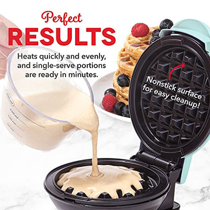 Dash Ash DMSW002AQ Mini Maker, 2-Pack Griddle + Waffle Iron, 2 Pack, Aqua & Mini Donut Maker Machine For Kid-Friendly Breakfast, Snacks, Desserts & More With Non-stick Surface, Makes 7 Doughnuts - Aqua