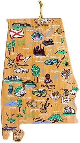  Exas State Shaped Cutting Board And Charcuterie Serving Platter With Artwork By Fish Kiss, Includes Hang Tie For Wall Display