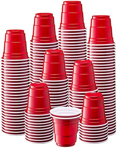  [300 Count] 2 Oz. Mini Plastic Shot Glasses - Red Disposable Jello Shot Cups