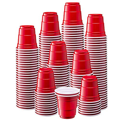  [300 Count] 2 Oz. Mini Plastic Shot Glasses - Red Disposable Jello Shot Cups