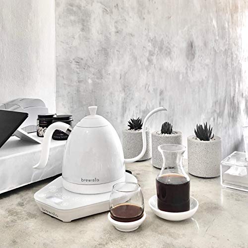  Artisan Electric Gooseneck Kettle, 1 Liter, For Pour Over Coffee, Brewing Tea, LCD Panel, Precise Digital Temperature Selection, Flash Boil And Keep Warm Settings (Pearl All White)