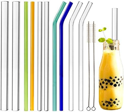  Reusable Glass Straws Assortment, 9 Inches, Eco Friendly With Brush (16 Pack Clear)
