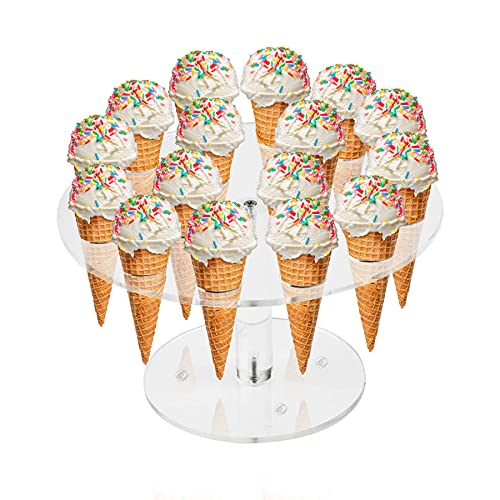  Ice Cream Cone Holder, Clear 16 Holes Food Stand,Acrylic Waffle Cone Display Stand,Hand Roll Sushi Popcorn Stand Rack For Kids Party Birthday Wedding Decoration