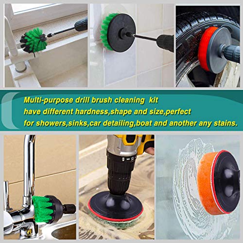  24 Piece Drill Brush Attachment Set Power Scrubber Kit, Scrub Brush With Extend Long Attachment, Scrubing Pads Cleaning Kit For Tile Sealants, Bathtub, Sinks, Floor, Wheels, Carpet