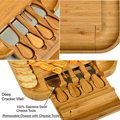  Ersonalized Monogrammed Engraved Bamboo Cutting Board For Cheese & Charcuterie With Knife Set & Cheese Markers- Designed & Quality Checked In USA