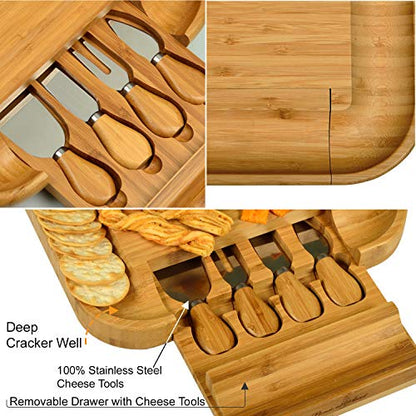  Ersonalized Monogrammed Engraved Bamboo Cutting Board For Cheese & Charcuterie With Knife Set & Cheese Markers- Designed & Quality Checked In USA