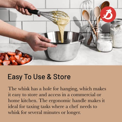 De Buyer GOMA Universal Whisk - 11.75” - Ideal For Commercial & Home Kitchens - Designed For Heavy, Frequent Use - Ergonomic & No-Slip Grip - Dishwasher Safe