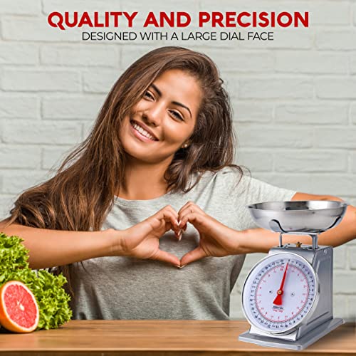  Alpine Cuisine Stainless Steel Analog Kitchen Scale Silver - Mechanical Kitchen Weighing Food Scale Weighs Up To 22 Lbs, Analog Food Scale For Kitchen - Measures Grams And Ounces - Food Weight Scale