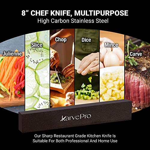  Chef Knife 8 Inch, Multipurpose, Sharp Kitchen Knife, High Carbon Stainless Steel, Ergonomic Handle, Home Or Professional Use, Chef's Knife Includes Sheath & Gift Box