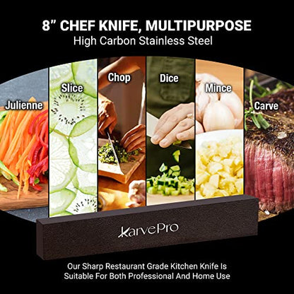  Chef Knife 8 Inch, Multipurpose, Sharp Kitchen Knife, High Carbon Stainless Steel, Ergonomic Handle, Home Or Professional Use, Chef's Knife Includes Sheath & Gift Box