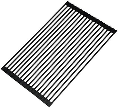  Large Roll Up Dish Drying Rack 20.5'' Silicone Over Sink Dish Drying Rack Cubic Silicone Wrapped Steel Solid Bars Dish Racks For Kitchen Counter Sink Drying Rack (Matte Black, Large20.5"Lx13"W)