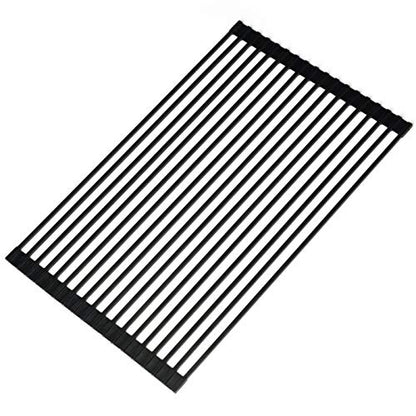  Large Roll Up Dish Drying Rack 20.5'' Silicone Over Sink Dish Drying Rack Cubic Silicone Wrapped Steel Solid Bars Dish Racks For Kitchen Counter Sink Drying Rack (Matte Black, Large20.5"Lx13"W)
