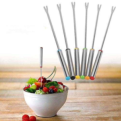  6 Pack Color Coding Cheese Fondue Forks, Stainless Steel Fruit Fondue Forks, 9.5 Inch