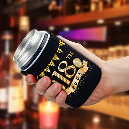  Tartness 18th Birthday Can Cooler Sleeves Pack Of 12-18th Anniversary Decorations- 2005 Decorate Sign - 18th Birthday Party Supplies - Black And Gold The Eighteenth Birthday Cup Coolers