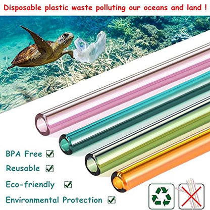  8 Pcs Reusable Glass Straws, 8"x8mm Eco-friendly Drinking Straws For Smoothie, Milkshakes, Tea, Juice, Cocktail Straws, Multi-Color Mixed (8Pcs Bent)