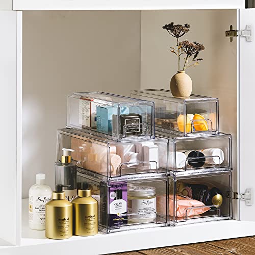  Fridge Drawers - Clear Stackable Pull Out Refrigerator Organizer Bins - Food Storage Containers For Kitchen, Refrigerator, Freezer, Vanity & Fridge Organization And Storage (2 Pack | Large)