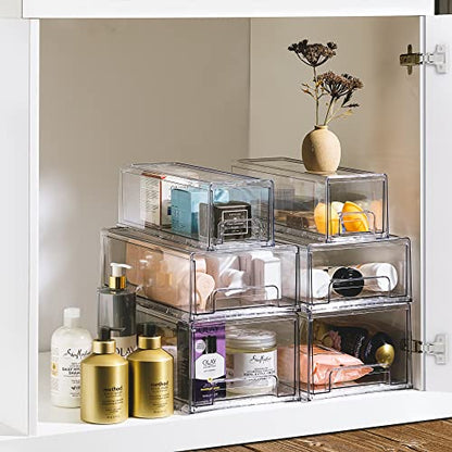  Fridge Drawers - Clear Stackable Pull Out Refrigerator Organizer Bins - Food Storage Containers For Kitchen, Refrigerator, Freezer, Vanity & Fridge Organization And Storage (2 Pack | Large)