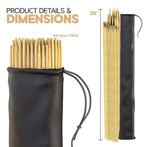  Marshmallow Smores Roasting Bamboo Sticks 120-Pack Extra Long - Safe For Kids Design 36 Inch, 5mm Thick Wooden, Disposable Biodegradable Skewers Outdoor BBQ/Firepit, Hot Dogs, Kebab, S'Mores (120)