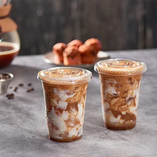  16 Oz 50 Sets Plastic Cups With Lids BPA Free Clear Plastic Cups Disposable Coffee Cups Clear Cups For Water Soda Juice Drinking Cups & Lids For Office, Shop & Restaurant