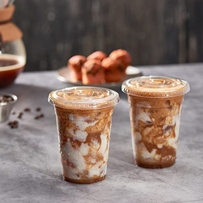  16 Oz 50 Sets Plastic Cups With Lids BPA Free Clear Plastic Cups Disposable Coffee Cups Clear Cups For Water Soda Juice Drinking Cups & Lids For Office, Shop & Restaurant