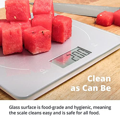  Lass Kitchen Scale - Premium Surface | Great For General Cooking, Baking, And Meal Prep With Surface For Easy Cleaning And Reducing Food-Borne Bacteria | Designed In St. Louis (Silver)