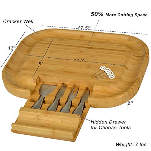  Ersonalized Monogrammed Engraved Bamboo Cutting Board For Cheese & Charcuterie - Includes Knife Set & Cheese Markers- Designed & Quality Checked In USA