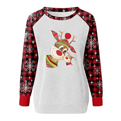 Womens Crewneck Sweatshirt Fall Crew Neck Christmas Print Long Sleeve Sweatshirts Loose Tops Pullover Top Streetwear