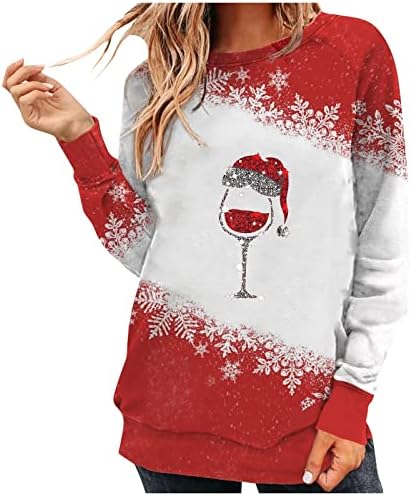  Womens Causal Loose Crewneck Fall Crew Neck Christmas Print Long Sleeve Sweatshirts Fashion Pullover Top Streetwear