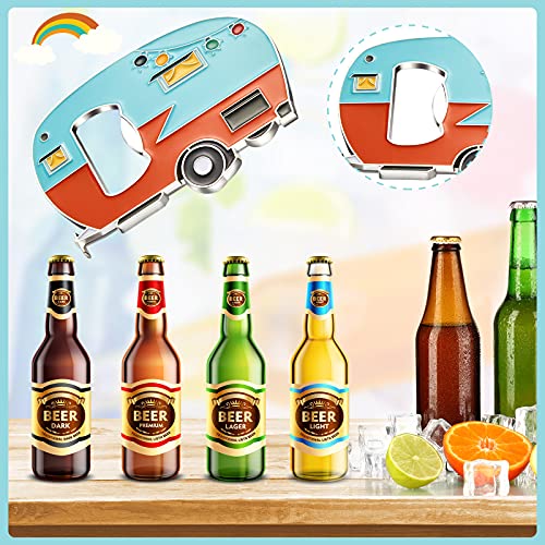  Bottle Openers Magnetic With Fridge Magnet Sticker Refrigerator Magnet Beer Bottle Openers, RV Caravan Camper Bottle Openers For Indoor Outdoor Picnic Home Kitchen Tools (Blue, Yellow,2 Pieces)