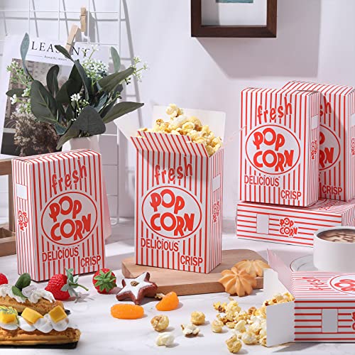  Riosy 200 Pieces Popcorn Boxes Red And White Popcorn Containers Bulk Close Top Paper Popcorn Box Party Favor For Movie Parties And Theater Night, 6 X 4 X 2 Inch